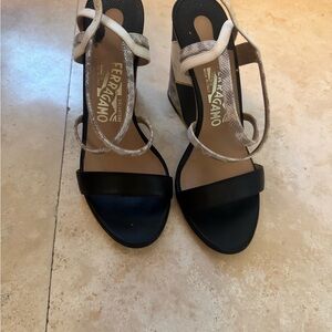 Salvatore Ferragamo Black and Tan Women's Sandals